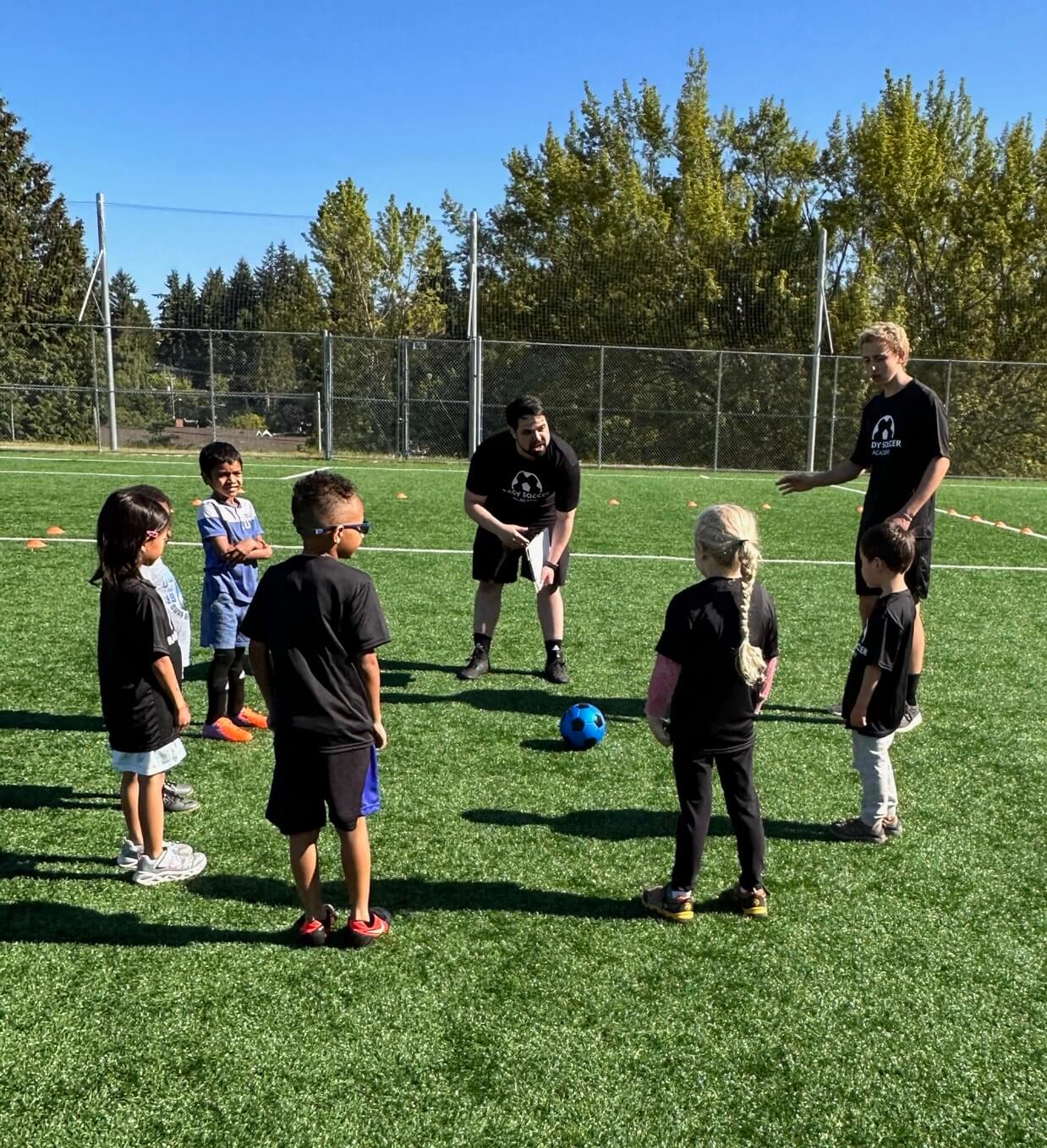 Kids playing a soccer scrimmage